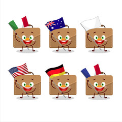 Poster - Brown suitcase cartoon character bring the flags of various countries