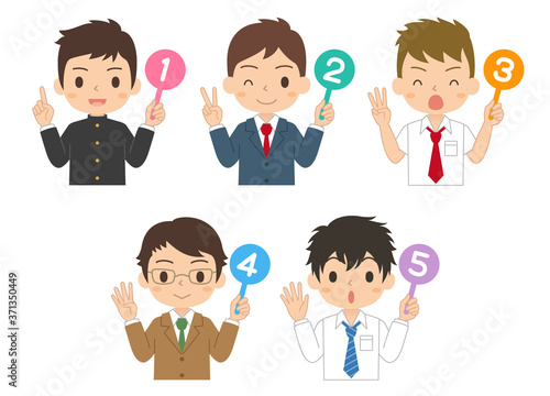 数字の札を持った男の子 セット 高校生 中学生 イラスト Vector De Stock Adobe Stock