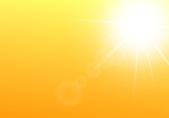 White sun rays on golden yellow sky background - blank banner