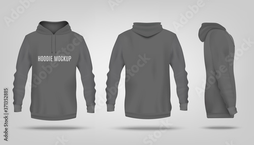 Fotografía Realistic grey hoodie mockup with text template from front, back and side view