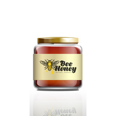 Wall Mural - Small jar of natural bee honey - realistic mockup with logo label