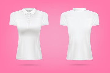 Sticker - White women's polo T-shirt - realistic blank mockup on pink background.