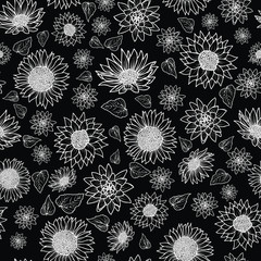 Wall Mural - abstract seamless pattern of black and white sunflowers design