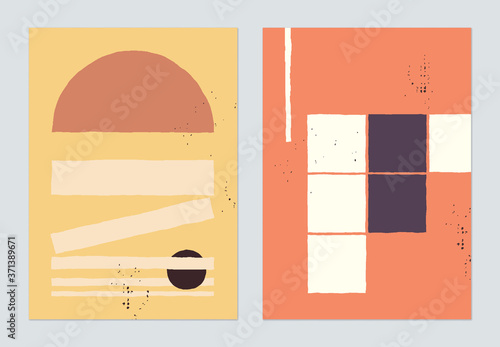 Minimalist abstract poster template design, hand drawn various shapes