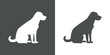 Razas de perros. Silueta de perro golden retriever sentado en fondo gris y fondo blanco