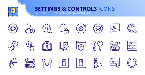 Simple set of outline icons about settings and controls
