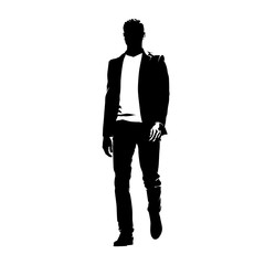 Wall Mural - Businessman walking forward, abstract vector silhouette, ink drawing. Isolated business people