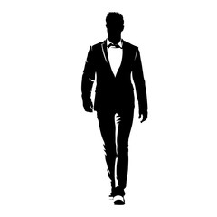 Wall Mural - Businessman walking forward, abstract vector silhouette, ink drawing. Isolated business people