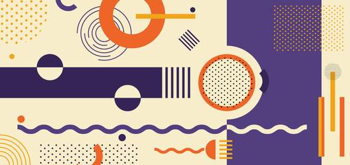 Wall Mural - abstract purple, orange, yellow geometric pattern minimal style on white background.