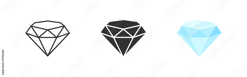 Diamond set icon in flat. Gem logo isolated illustration. Crystal on white background. Vintage vector - obrazy, fototapety, plakaty 