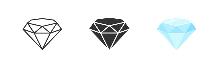 Diamond set icon in flat. Gem logo isolated illustration. Crystal on white background. Vintage vector