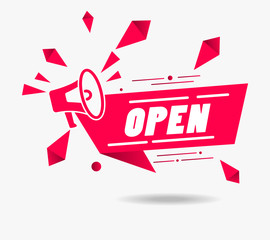 Wall Mural - Vector illustration Open with Megaphone and elements Signboard for shop, business or marketing. Eps 10 vector