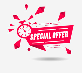 Wall Mural - Special offer with Timer icon for shop, store or business, Marketing design element with shadow and motion effect, alarm button. Eps 10 vector