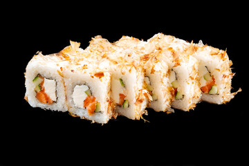 Wall Mural - Isolated sushi rolls with salmon and tuna shavings