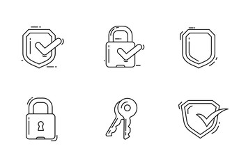 Wall Mural - lock and shield vector illustration suitable for security concept isolated on white background. set 