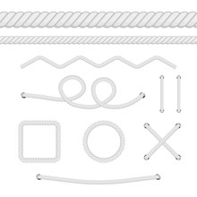 Set Of Different Thickness Ropes Isolated On White. Vector Illustration.