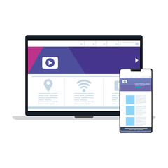 mockup, concept website development in laptop and smartphone vector illustration design