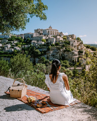 Sticker - View of Gordes, a small medieval town in Provence, France. A view of the ledges of the roof of this beautiful village and landscape. Europe