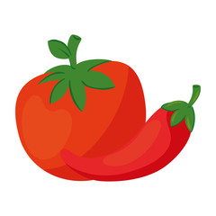 Sticker - fresh vegetables, chili pepper with tomato, in white background vector illustration design