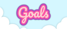 "Goals" Banner, Big Bold Stroke Style Text In Sky With Clouds. Vector Illustration.