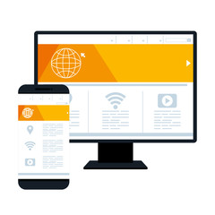 mockup, concept website development on computer and smartphone vector illustration design