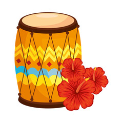 Sticker - drum dhol indian traditional, with hibiscus flowers vector illustration design