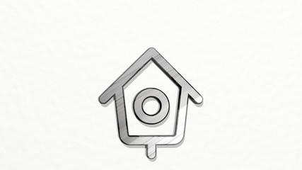 Poster - bird house 3D icon on the wall - 3D illustration for animal and background