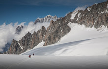 France, Chamonix, Mont Blanc, Climbers On Glacier
