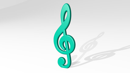 Poster - music key 3D icon casting shadow - 3D illustration for background and design