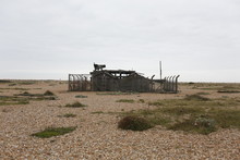 Abandoned Building On The Beach In Dungeness. 
