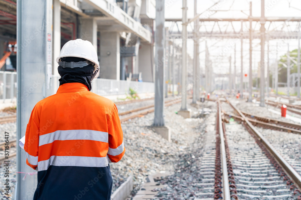 Train Inspection Building Railway engineering inspecting rail road in modern city Stock Photo ...