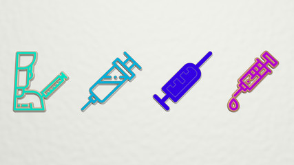 Poster - injection 4 icons set - 3D illustration for care and doctor
