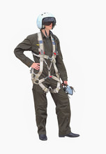Man Dressed As A Pilot On A White Background