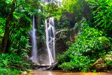 Mok Fa Waterfall is beautiful  in Chiang Mai, Thailand