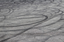 Burnout Tire Tracks On The Road Of The Angeles Crest Highway Outside Of Los Angeles, California, USA