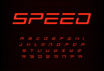 Wall Mural - Speed letters set. Red auto vector alphabet. Automotive headline font. Dynamic style ABC, sport power monogram and poster template. Typography design