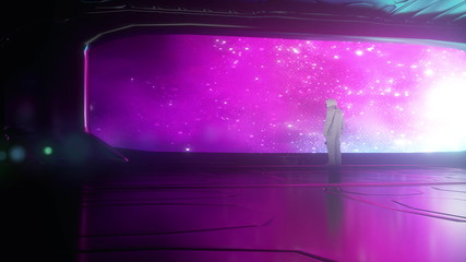 Wall Mural - alone astronaut in futuristic spaceship. 3d rendering