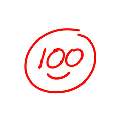 100 exam score icon design, one hundred and smile symbol, very good test results