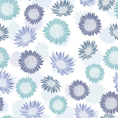 Wall Mural - abstract seamless pattern with vintage hand drawn pastel sunflowers on white background design