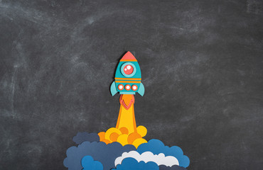 Wall Mural - Rocket takes off. Back to school. Copy space. Business concept