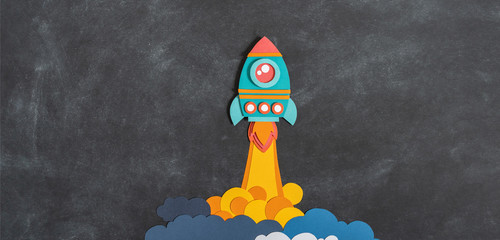 Wall Mural - Rocket takes off. Back to school. Copy space. Business concept