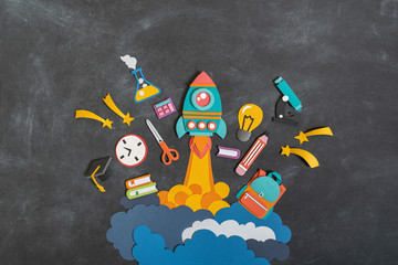 Wall Mural - Rocket takes off. Back to school. Copy space. Education concept