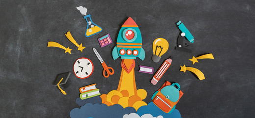 Wall Mural - Rocket takes off. Back to school. Copy space. Education concept