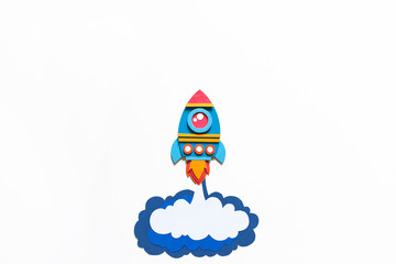 Wall Mural - Rocket takes off paper craft. Back to school. Copy space. Business concept