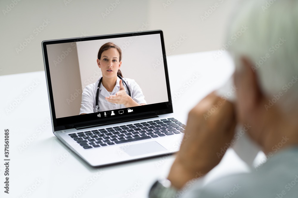 Sneezing Patient Talking With Doctor - obrazy, fototapety, plakaty 