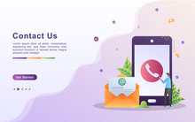 Contact Us Concept. Customer Care Service 24/7, Online Support, Help Desk. Can Use For Web Landing Page, Banner, Flyer, Mobile App. Vector Illustration