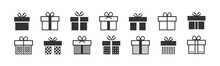 Gift Box Icon. Present Symbol. Christmas Box. Surprise With Gift Box In Flat Style. Set With Gift In Linear Style. Vector