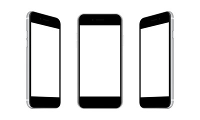 Wall Mural - mobile phones with front and side views, isolated on white background. vector illustration