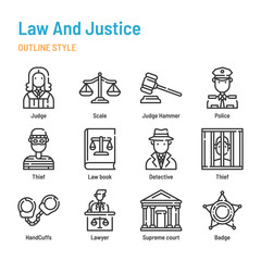 Law and Justice in outline icon and symbol set