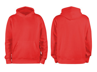Poster - Men's red blank hoodie template,from two sides, natural shape on invisible mannequin, for your design mockup for print, isolated on white background